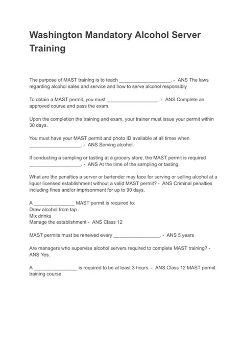 Washington MAST Permit Training – Complete Alcohol Server Exam Guide ...
