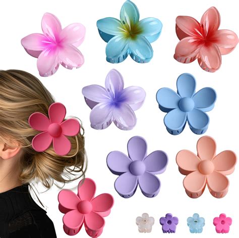 Amazon.com: 8PCS Flower Hair Claw Clips, Large Plumeria Hibiscus Hair ...