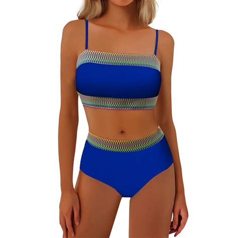 EHRWE Bikini Set For Women Ladies 2 Pieces Bandeau Bikini Color Block ...