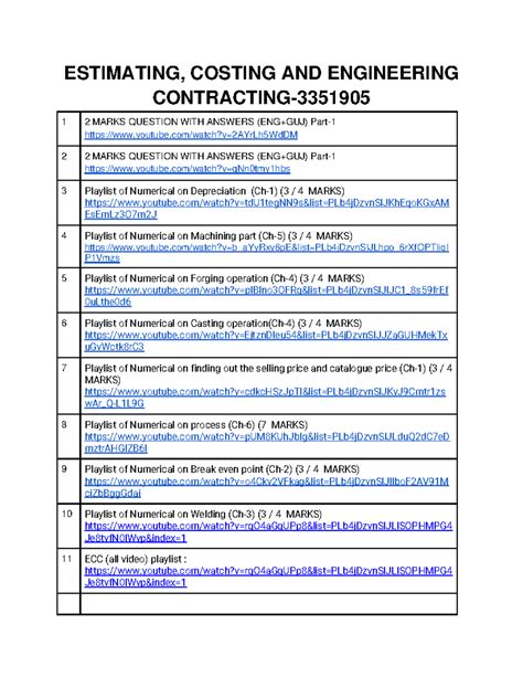 ECC IMP Question - ESTIMATING, COSTING AND ENGINEERING CONTRACTING- 1 2 ...