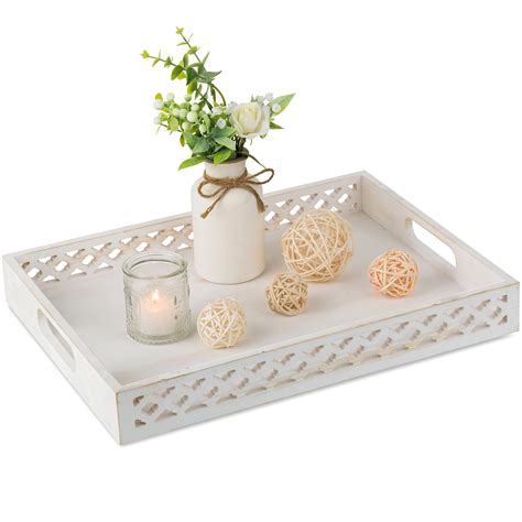 Amazon.com: Hanobe Wooden Serving Decorative Tray: White Coffee Table ...