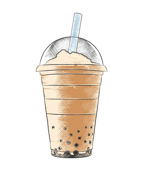 Vector engraved style Traditional Bubble Milk Tea drink in plastic ...
