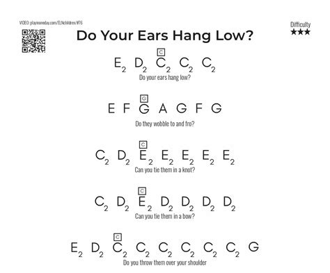 Do Your Ears Hang Low – simple songs – Learn To Play In One Day – piano ...