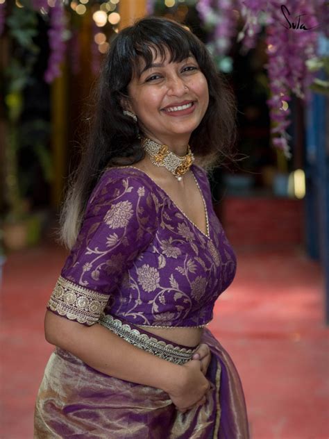 Silk Purple V Neck Designer Blouse With Lace|Violet Posh|Suta