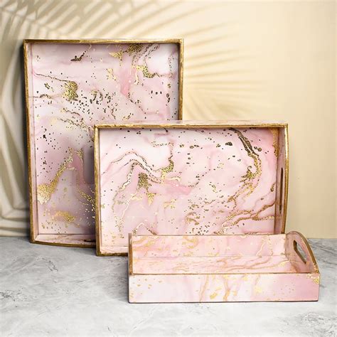 Buy Sustainable Pink Marble Design Trays with Curved Handles- Pack of 3 ...