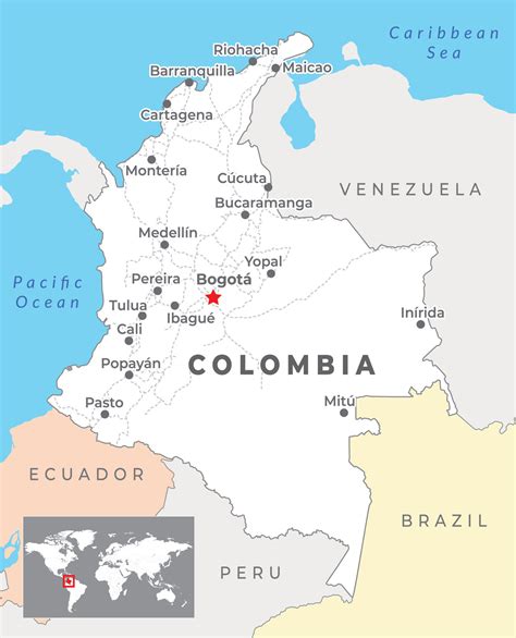 Colombia map with capital Bogota, most important cities and national ...