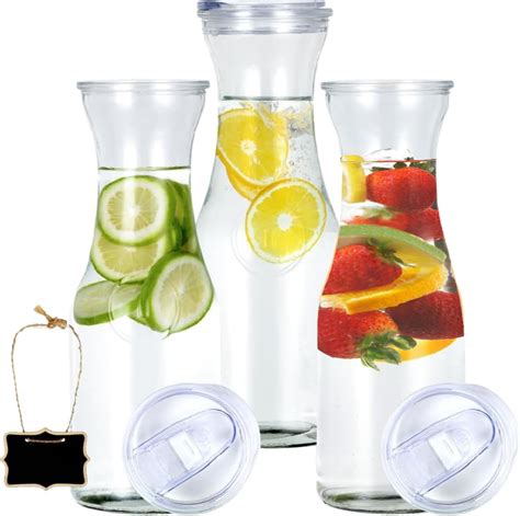 Amazon.com: Richro Glass Carafe With Lids & Tags, Beverage Dispensers ...