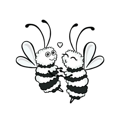 Two black and white bees spinning in dance, love, kiss, vector ...