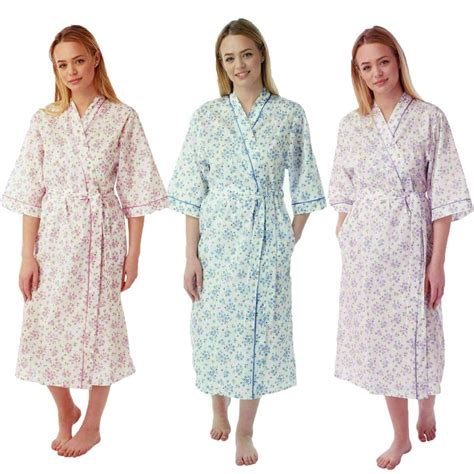Buy Ladies Floral Lightweight Cotton Dressing Gown - Fast UK Delivery ...