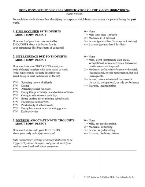 Yale Brown Obsessive Compulsive Scale (modified for BDD)