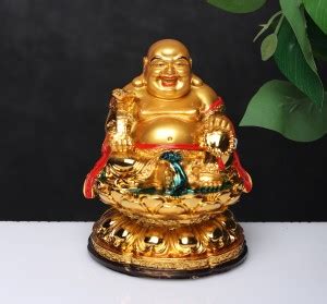 VIVARS CRAFT Cheerful Laughing Buddha Sitting on Wealth with Ingot and ...