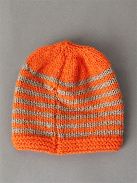Woonie Handknitted Striped Pattern Beanie - Orange