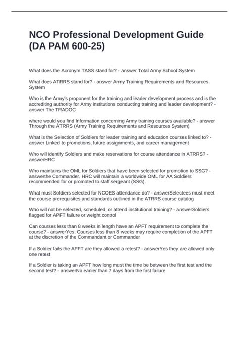 NCO Professional Development Guide (DA PAM 600-25) Questions and ...