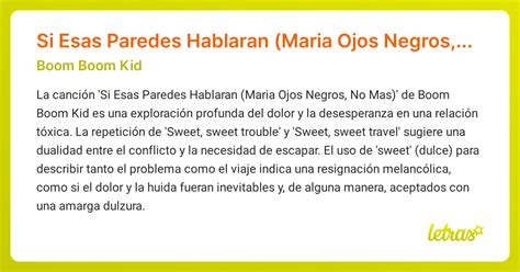 Significado de la canción Si Esas Paredes Hablaran (Maria Ojos Negros ...