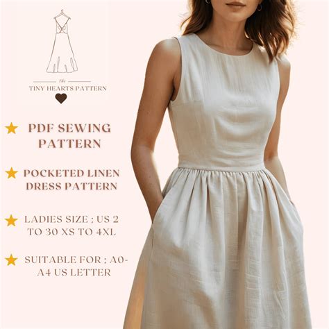 Pocketed Linen Dress Pattern,summer Linen Dress Sewing Pattern,sundress ...