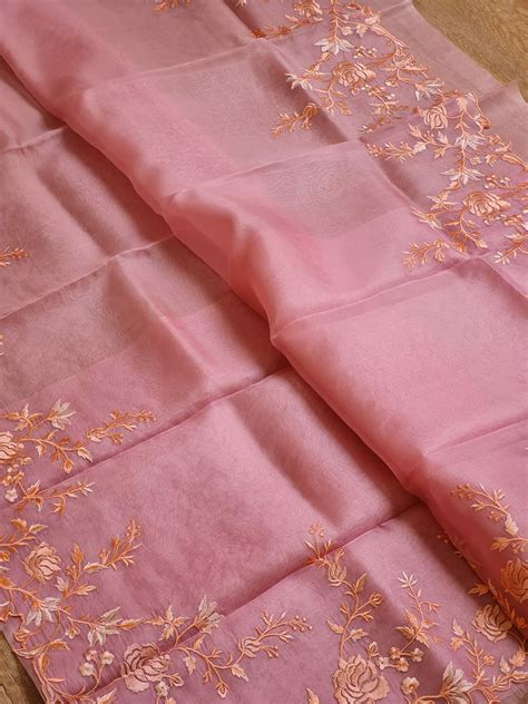 Pure Organza Silk Tilfy Embroidery Cutwork Scallop Border saree with p ...