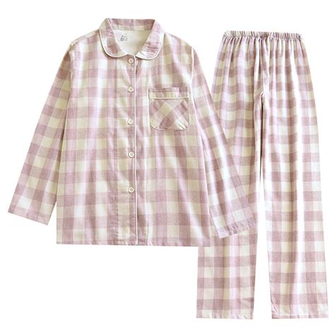 GigrtiJin 2 Piece Cotton Plaid Pajama Sets for Women Button down Lapel ...