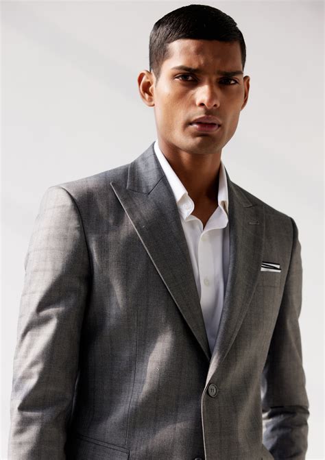 Dusty Grey Twill Plaid Checked Blazer – Black & Blanc