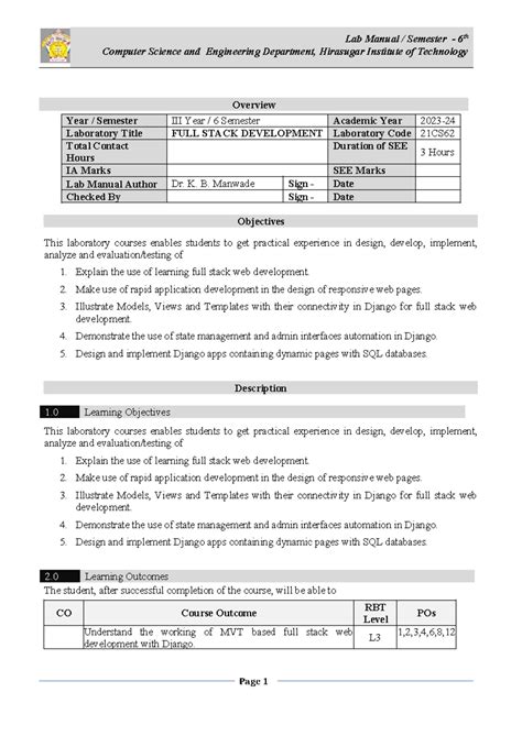 FSD Lab Manual 2023-24 - Full Stack Development (21CS) - Studocu