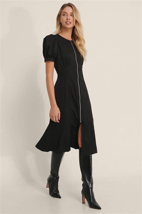 Front Zipper Midi Dress Black | NA-KD