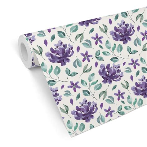 Patterned Wallpaper – Watercolour Flowers violet | wall-art.com