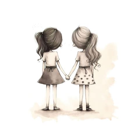 Un disegno di due ragazze che si tengono per mano una delle quali è una ...