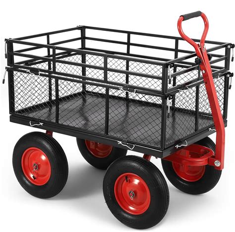 1400/800lbs Steel Garden Cart Heavy Duty Yard Wagon with Removable Mesh ...