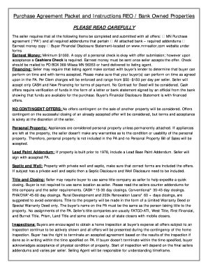 Fillable Online Purchase Agreement Packet and Instructions REO Bank ...