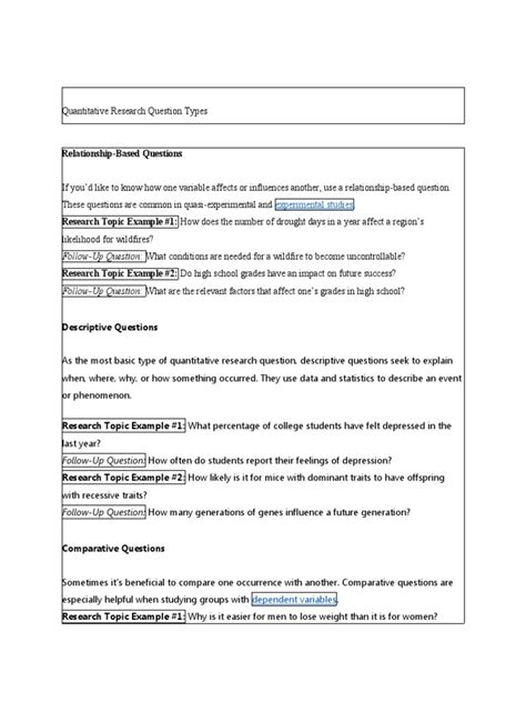 Quantitative Research Question Types Explained | PDF