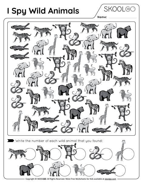 I Spy Wild Animals - Free Worksheet - SKOOLGO