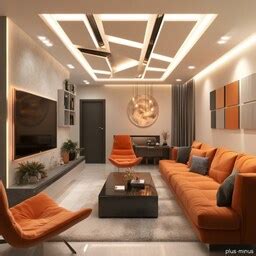 Peripheral Rectangular Wooden False Ceiling Design With Black Panelling