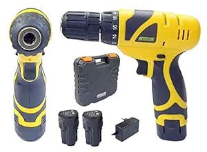 10 mm Keyless Chuck 12V Cordless Drill/Screwdriver with 2 Batteries ...