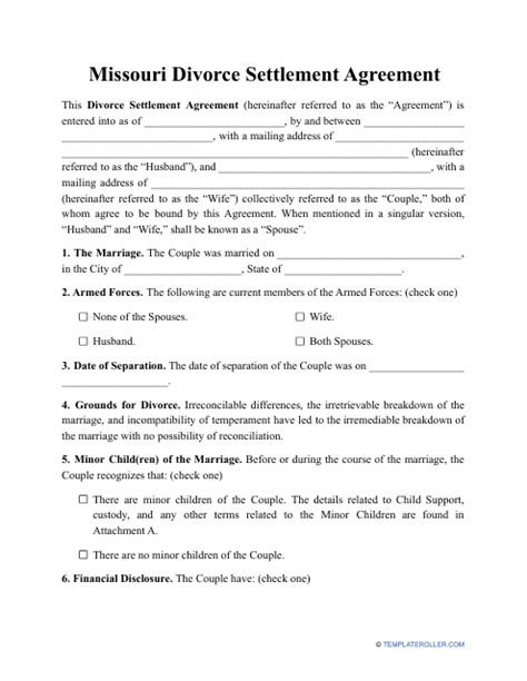 Missouri Divorce Settlement Agreement Template - Fill Out, Sign Online ...