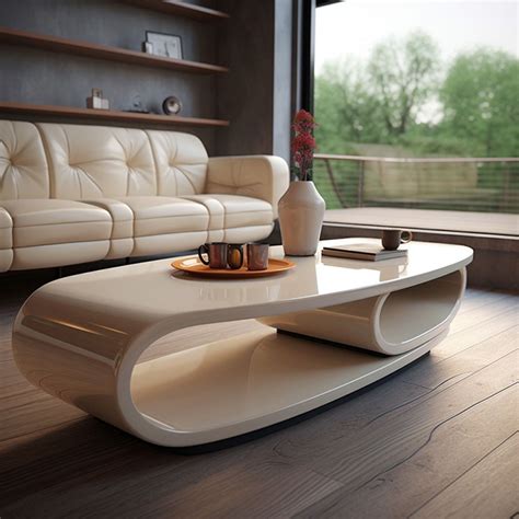 Creamy Unique Shaped Coffee Table | Contemporary oval coffee table ...