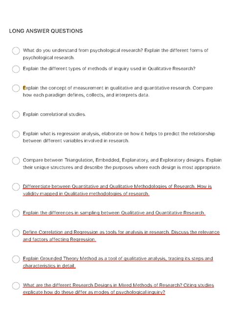 Psychological Research Methods: Long Answer Questions & Insights - Studocu