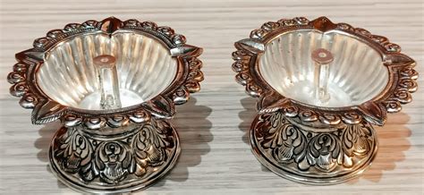 Buy German silver antique big size nakkashi diya pair – PC HOME DECOR