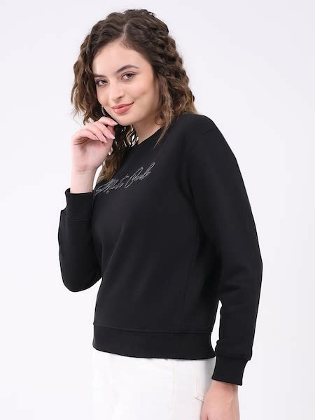 Black Printed Winterwear Full Sleeves Round Neck Women Regular Fit ...