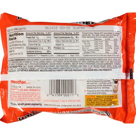 ramen noodles nutrition label
