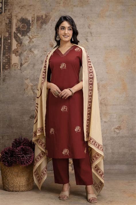 Pretty cotton embroidered suit set– Aashvi Couture