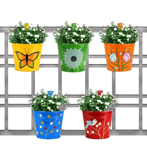Casa De Amor Colorful Round Shape Railing, Balcony Hanging Metal Plant
