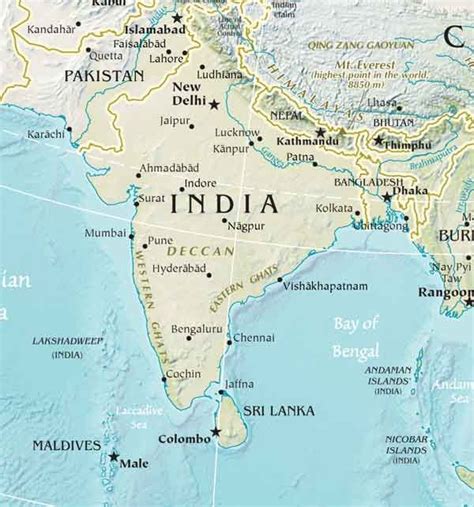Detailed Physical South Asia Map