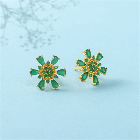 Gold Plated Green Teardrop CZ Stud Earrings – VOYLLA
