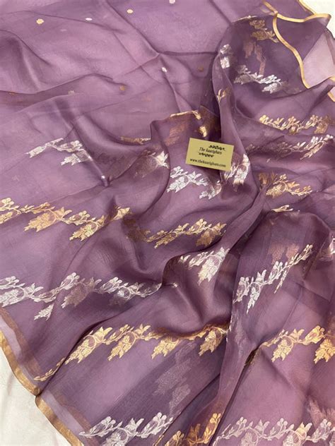 Light Lavender Pure Kora Banarasi Handloom Saree — The Kaarighars