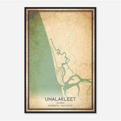 Vintage Unalakleet Alaska Map Poster, Unalakleet AK City Road Wall Art ...