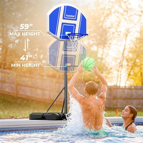 Poolside Basketball Hoop with Light Adjustable Height 41"-59" Swimming ...