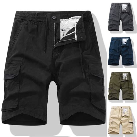 BADHUB Mens Drawstring Cargo Shorts Elastic Waist Zipper Button Workout ...
