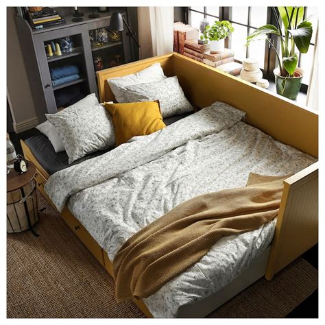 HEMNES day-bed w 3 drawers/2 mattresses, yellow/Ågotnes firm, 80x200 cm ...