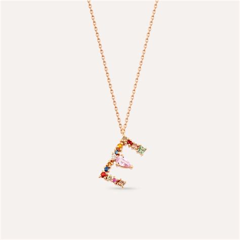 0.46 CT Brown Diamond and Multicolor Sapphire E Letter Pendant