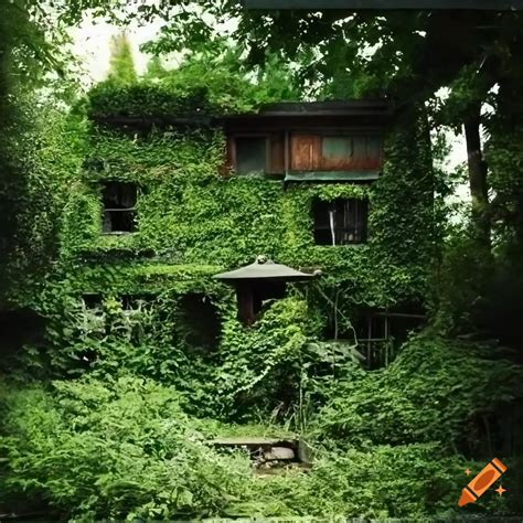 House in a post-apocalyptic world with overgrown plants