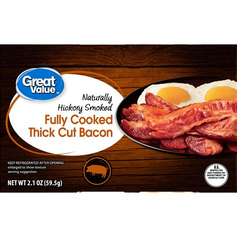 Great Value Naturally Hickory Smoked Fully Cooked Thick Cut Bacon, 2.1 ...